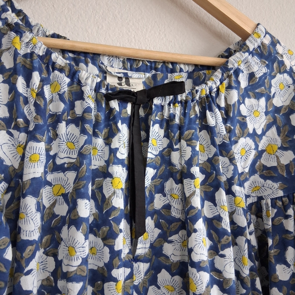 Aish Floral Block Print Balloon Sleeve Cotton Belted Maxi Dress - Picture 5 of 15